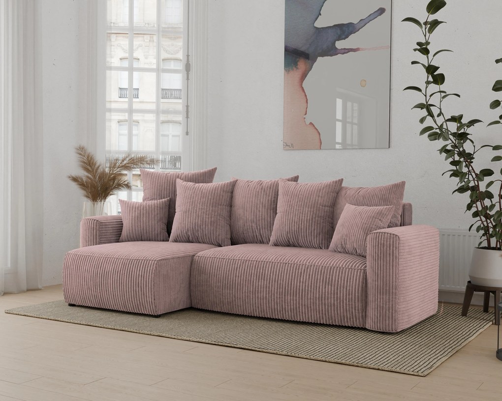 Rohová sedačka Denia (L) (púdrovo ružová). Akcia -20%. Vlastná spoľahlivá doprava až k Vám domov. 1133121