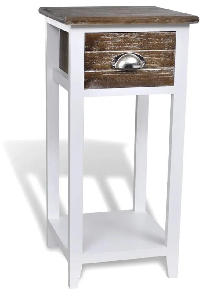 vidaXL Nočný stolík s 1 zásuvkou, hnedý a biely
