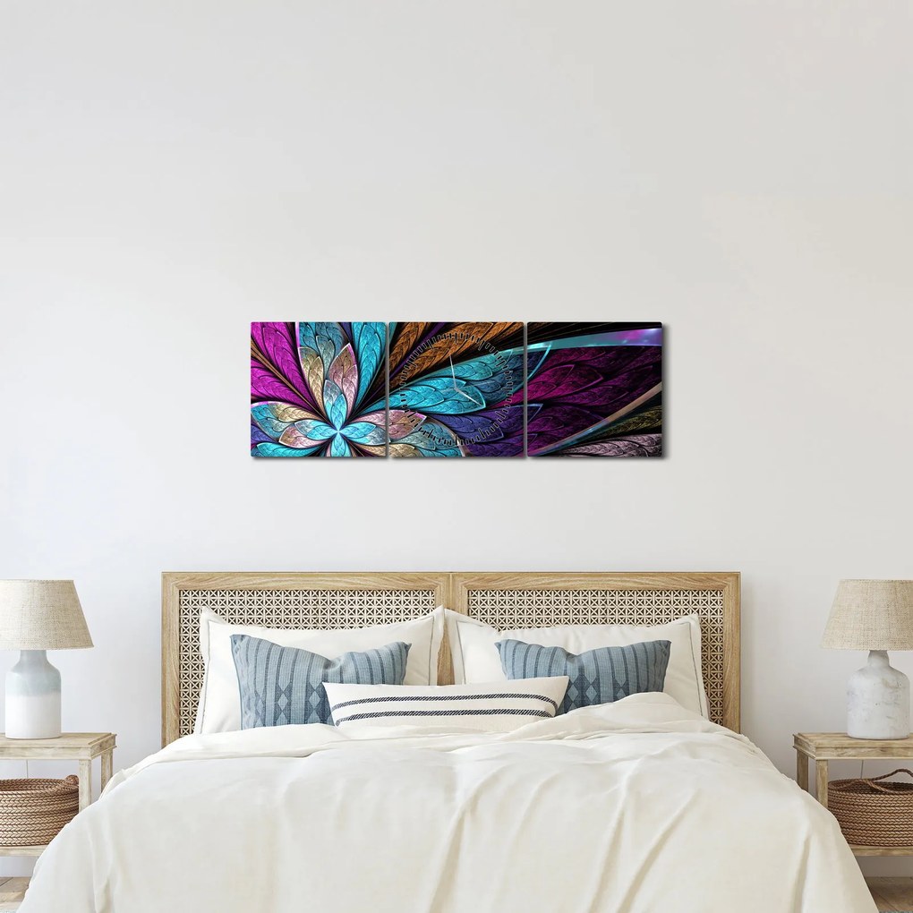 Obraz - Abstrakcia, kvetina (s hodinami) (90x30 cm)