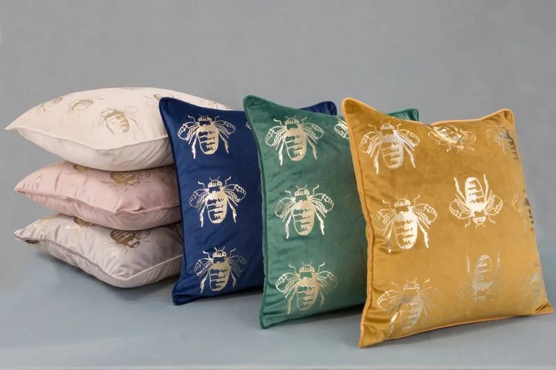 EUROFIRANY Obliečka na vankúš z potlačeného zamatu, zdobená ozdobným lemom 45 cm x 45 cm modrá 100 % polyester