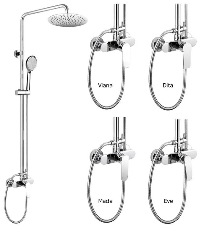 Mereo, Nástenná sprchová batéria Dita so sprchovou tyčou, hadicou, ručnou a tanierovou slim sprchou, MER-CBE60104SCD