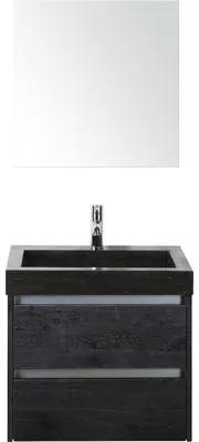 Kúpeľňový nábytkový set Sanox Dante farba čela black oak ŠxVxH 61 x 170 x 45,5 cm s umývadlom z prírodného kameňa a zrkadlovou skrinkou