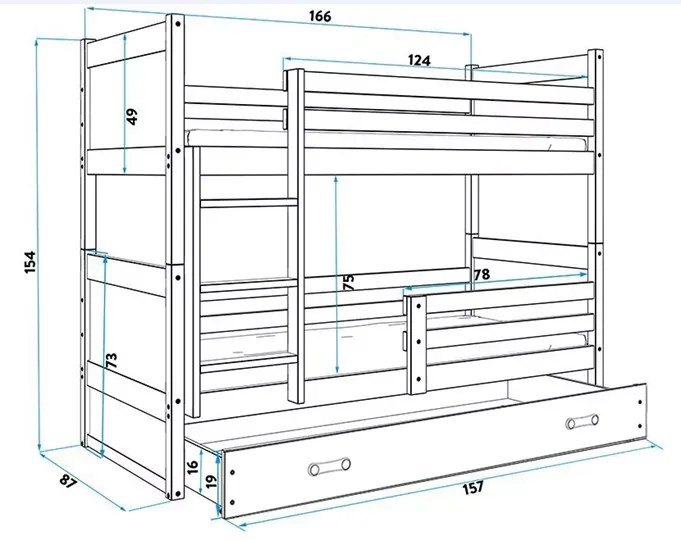 Poschodová detská posteľ RICO NATURAL 80x160 cm
