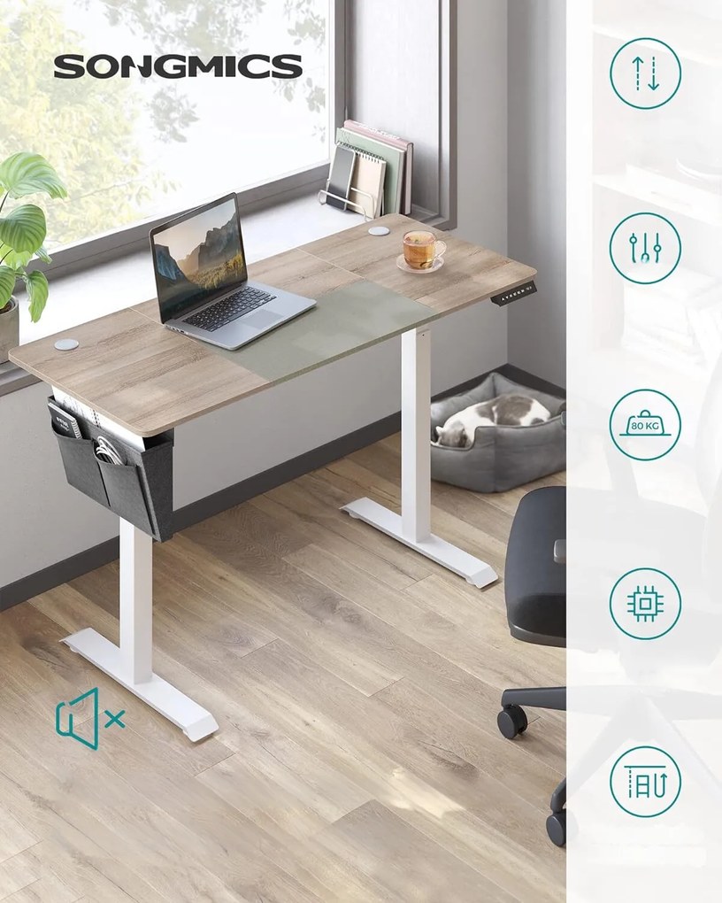 Elektricky nastaviteľný písací stôl Redikt 140 cm biely/dub sonoma