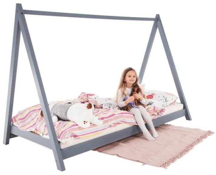 Kondela Montessori posteľ, sivá, borovicové drevo, GROSI