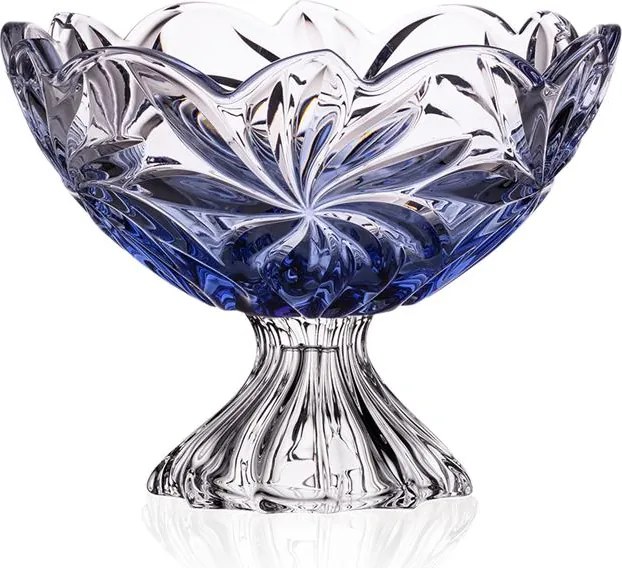 KRIŠTÁĽOVÁ MISKA BOHEMIA FLORA BLUE GRADIENT NA NOHE 280MM