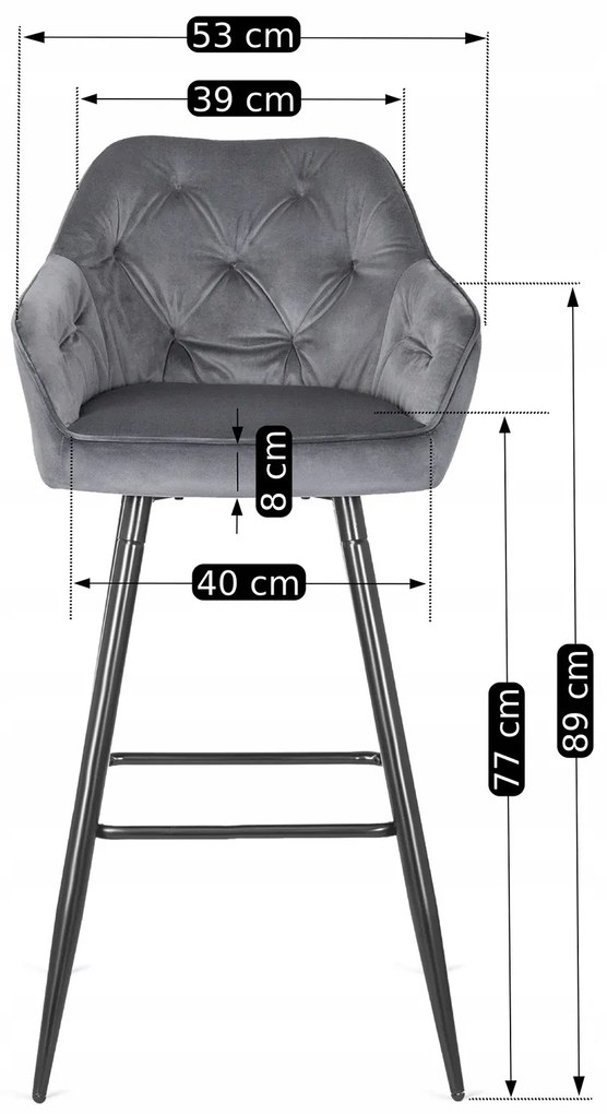 Barová židle Salem 53 cm šedá/černá
