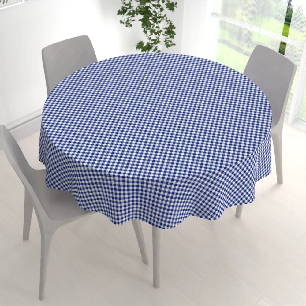 Biante Bavlnený okrúhly obrus Sandra SA-057 Modro-biele kocky Ø 140 cm