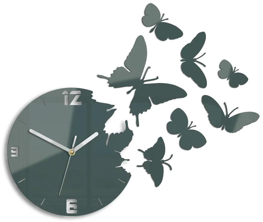 3D nalepovacie hodiny Butterfly tmavosivé