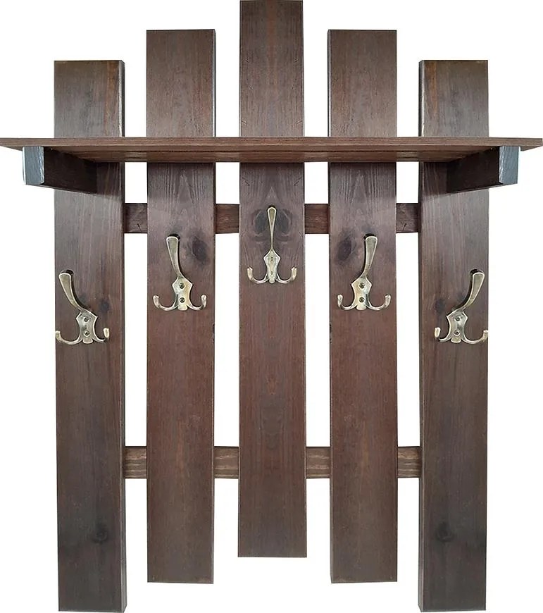 Vešiak s policou 5 kovové rúčky dub