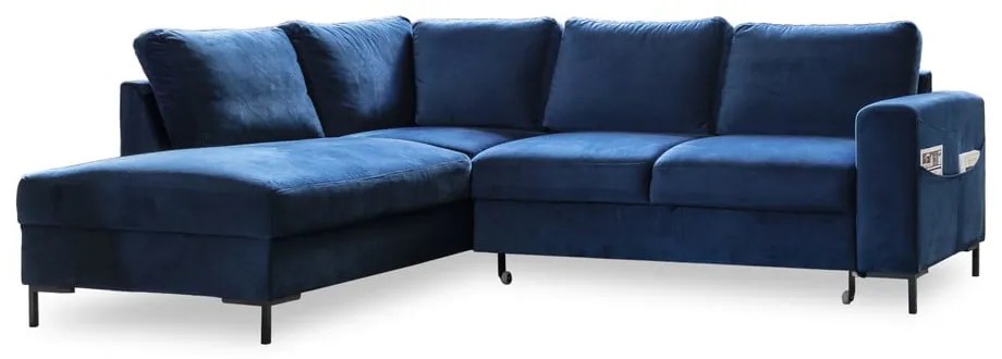 Tmavomodrá zamatová rozkladacia rohová pohovka (ľavý roh) Lofty Lilly – Miuform