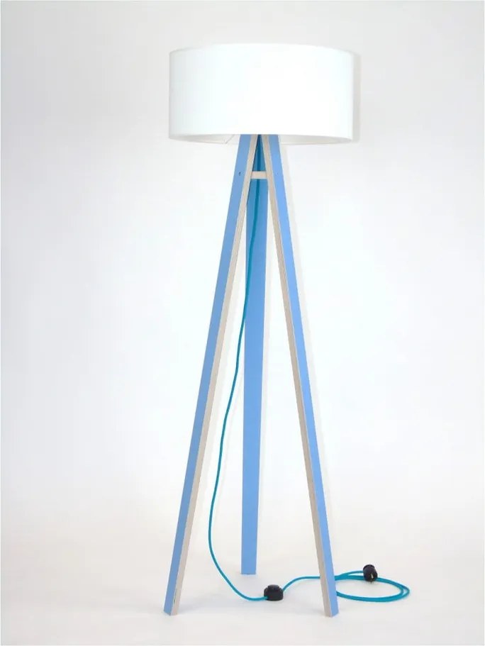 Modrá stojacia lampa s bielym tienidlom a tyrkysovým káblom Ragaba Wanda
