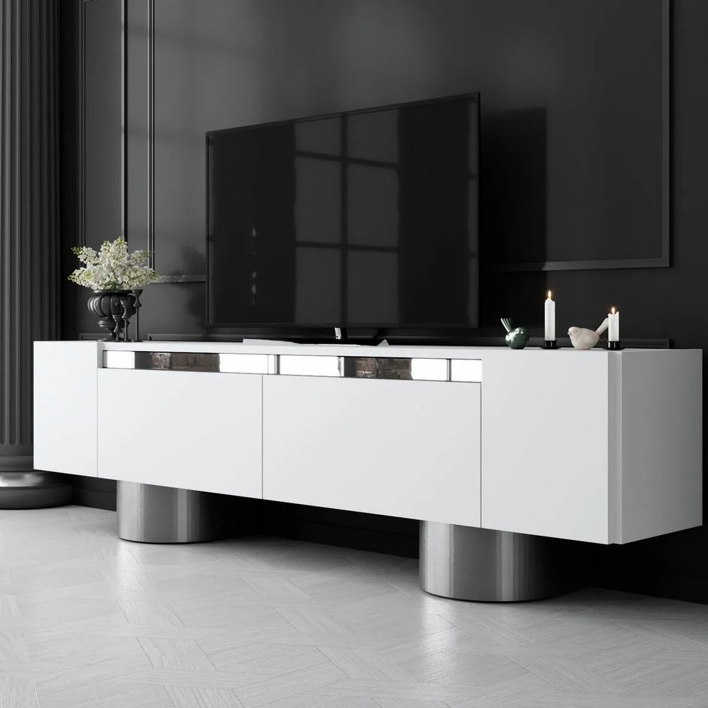 Bohem Biely a strieborný TV stolík