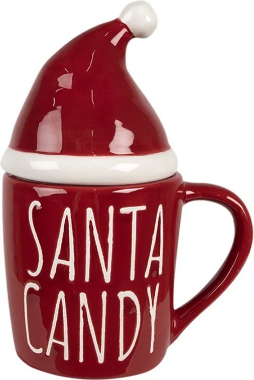 Červený hrnček s čiapočkou Santa Candy - 12*9*17 cm / 300 ml