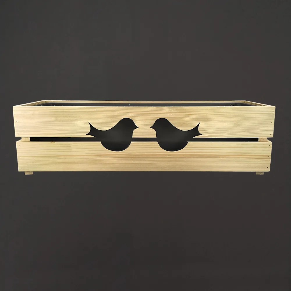 AMADEA Drevený obal na kvetináč s vtáčikmi, 62x21,5x17cm, český výrobok