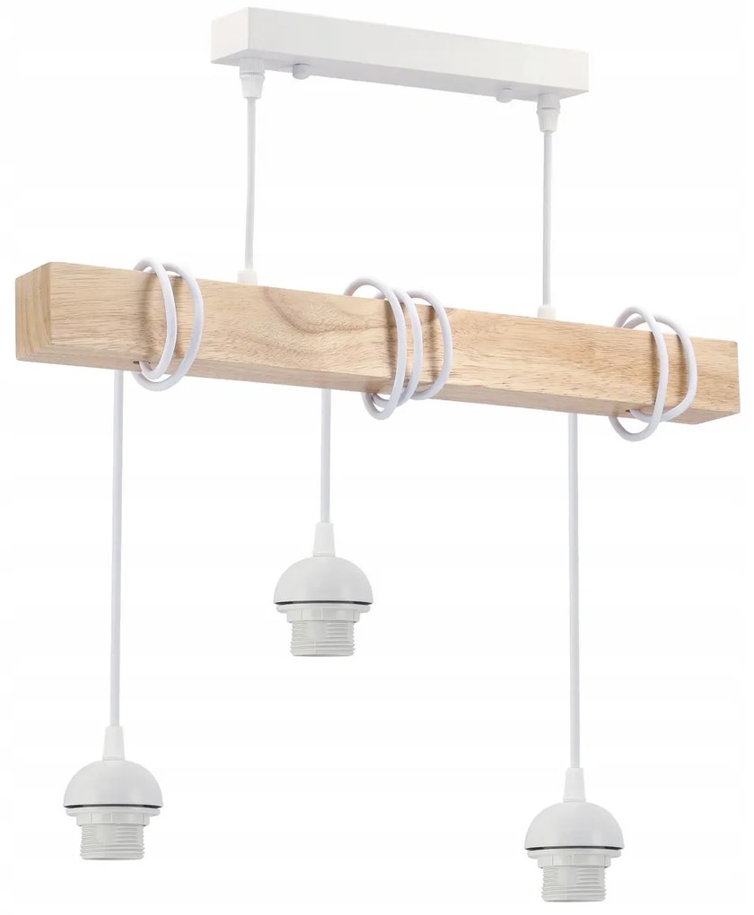 BERGE LED závesné stropné svietidlo, drevený trám, 3xE27 loft - biela
