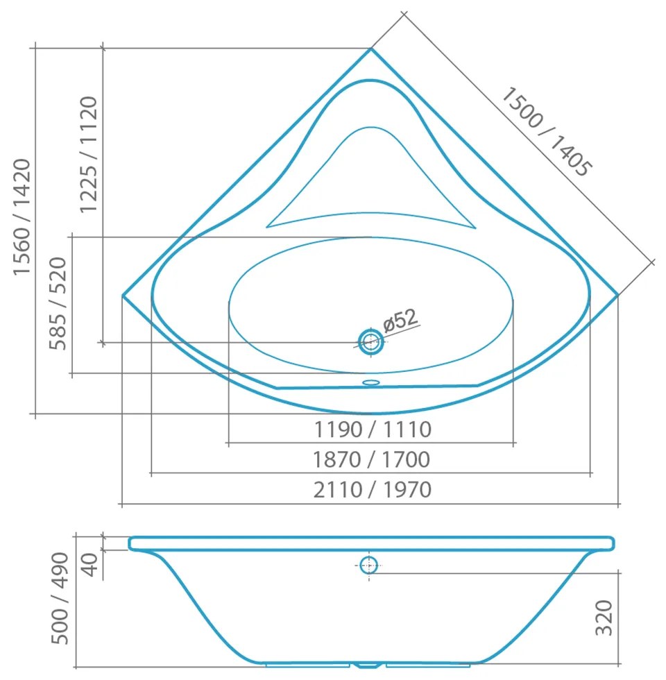 Akrylátová rohová vaňa iBATH CORNER NEO 140 cm 140 cm