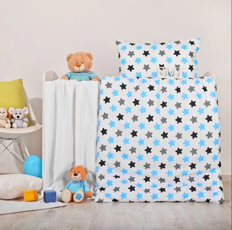 Obliečky bavlnené Hviezdičky modré EMI, Detský set 90x130 + 45x65