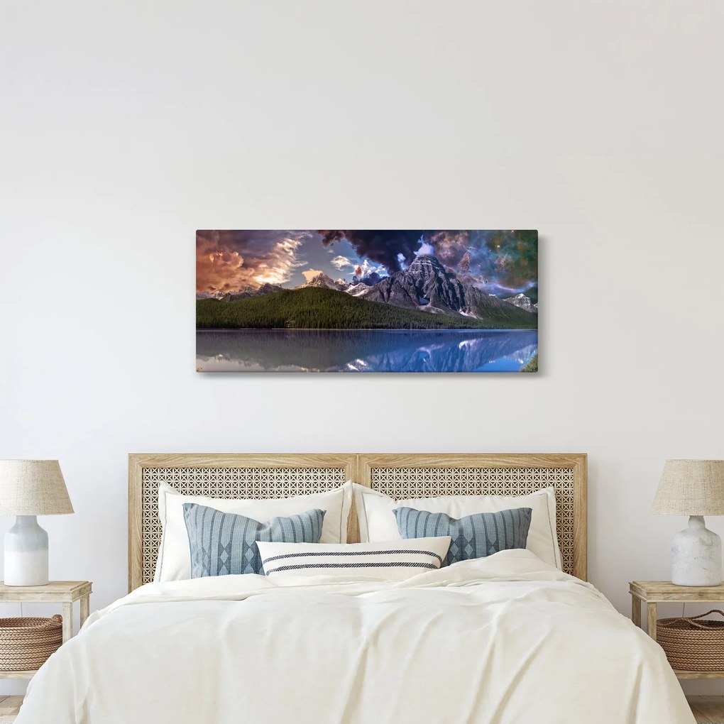 Obraz jazera a hôr (120x50 cm)