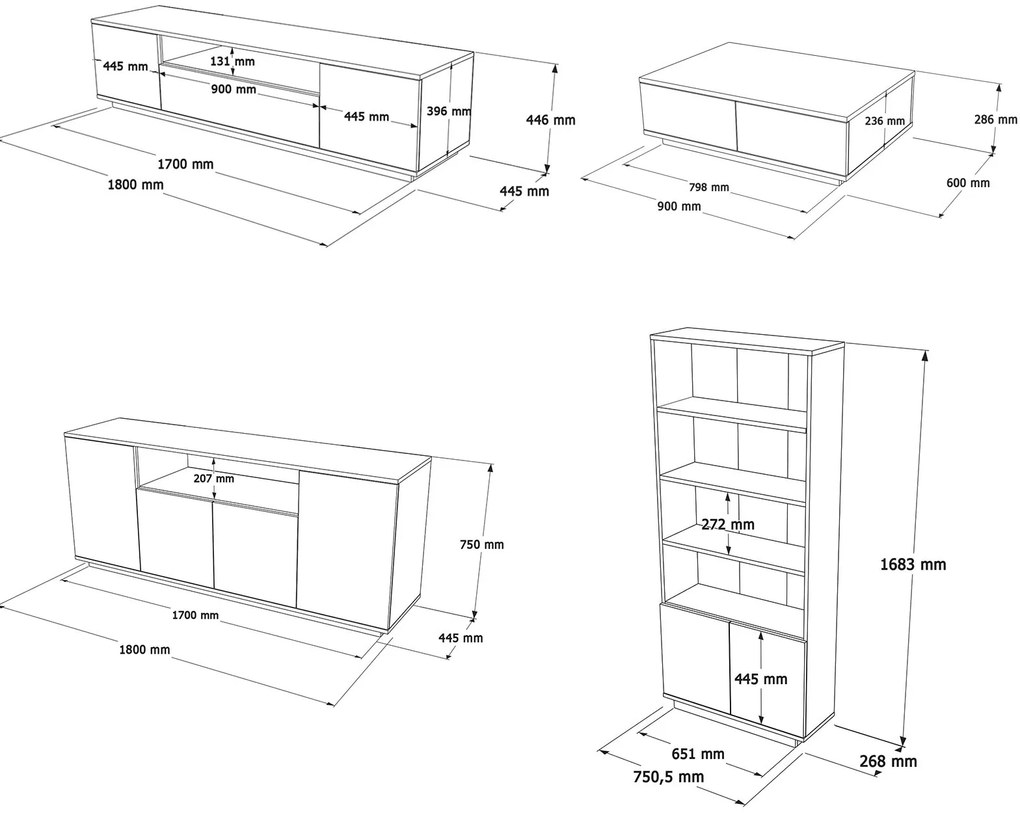 Súprava nábytku do obývacej izby 19 borovica Atlantic/biela