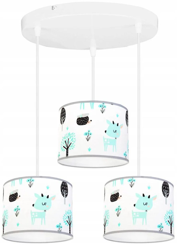 Detské závesné svietidlo Bambi, 3x textilné tienidlo so vzorom, (výber z 2 farieb konštrukcie), o