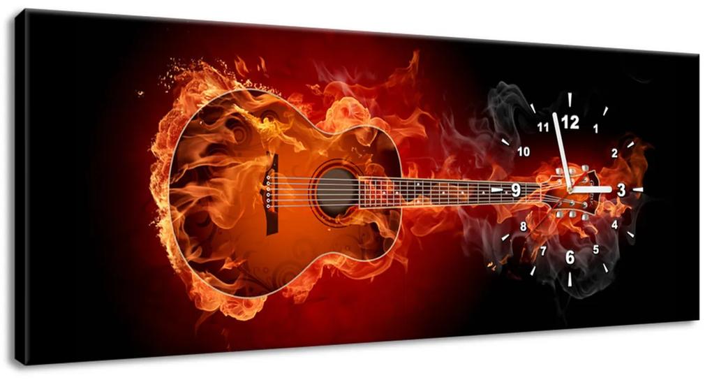 Gario Obraz s hodinami Horiaca gitara Rozmery: 100 x 40 cm