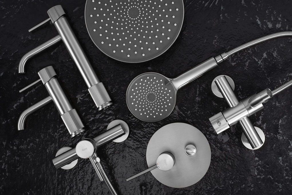 Rea Lungo, vaňová batéria s ručnou sprchovou súpravou, brúsená oceľ, REA-B8057
