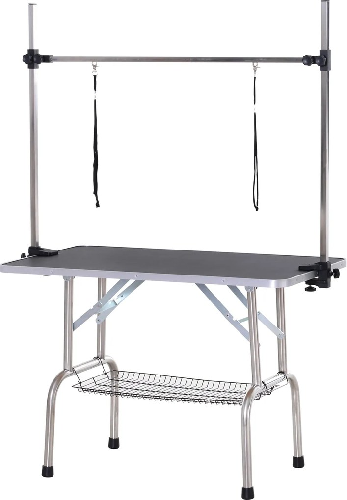 Stolík na úpravu psov PawHut - Trimming Table s dolným košíkom pre domácich maznáčikov, stolík na úpravu psov, stôl na strihanie pre psov a mačky do 1