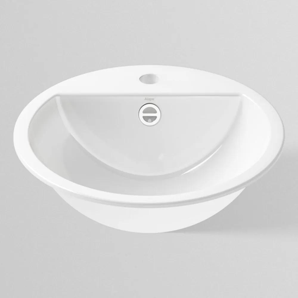 ALAPE EB.S450H okrúhle zápustné umývadlo s otvorom, s prepadom, priemer 450 mm, biela alpská, s povrchom ProShield, 2406000000