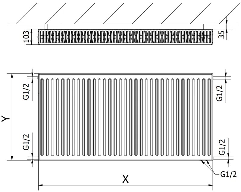 Mexen, Panelový radiátor Mexen CV22 300 x 1300 mm, spodné pripojenie, 1213 W, biely - W622-030-130-00