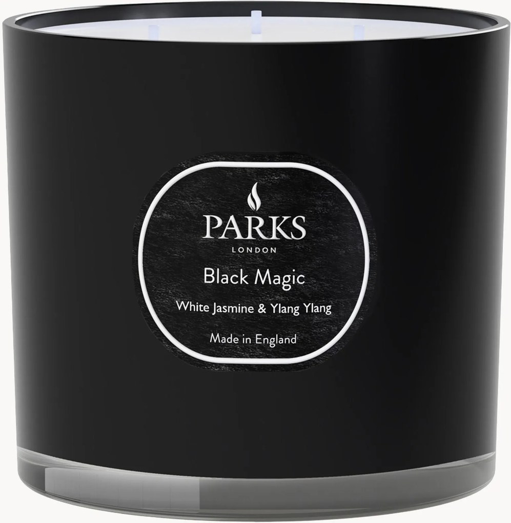 Ručne vyrobená trojknôtová vonná sviečka Black Magic (White Jasmine, Ylang Ylang & Sandalwood)