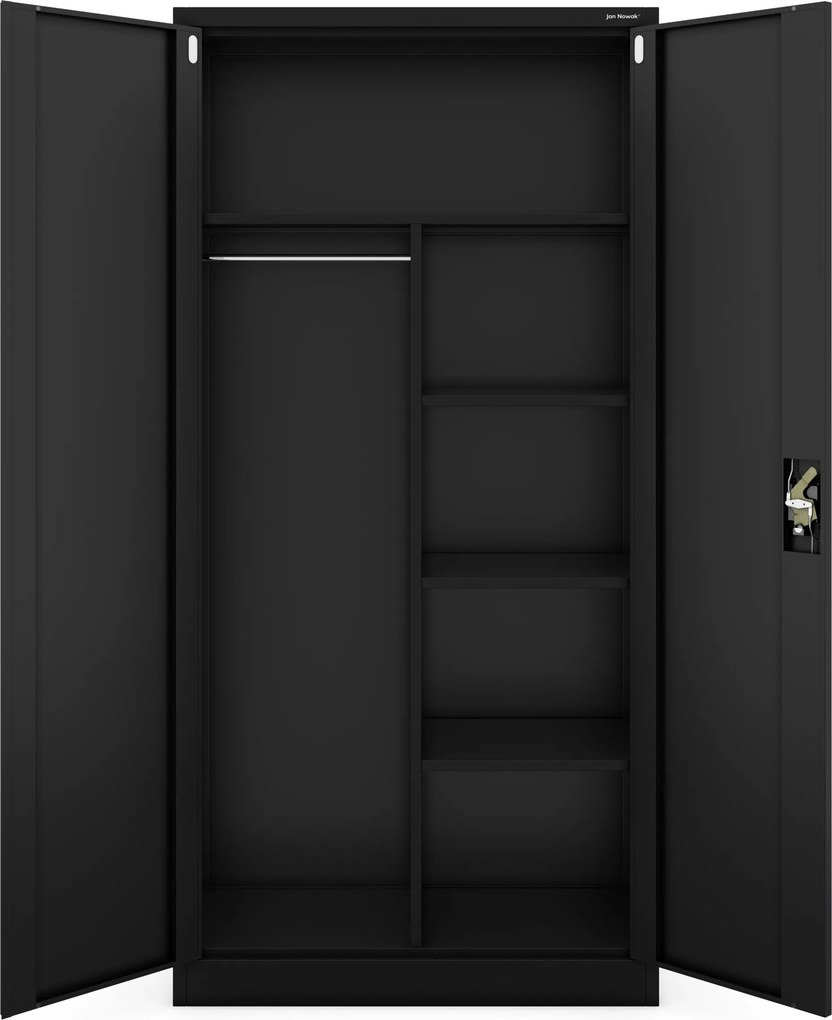 Multifunkčná kovová skriňa s vešiakom, čierna, 900x1850x450 mm: DAWID All Black