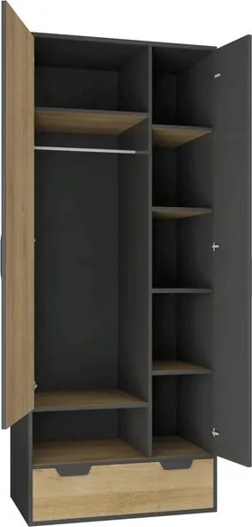 Šatníková skriňa Nano, dub/grafit