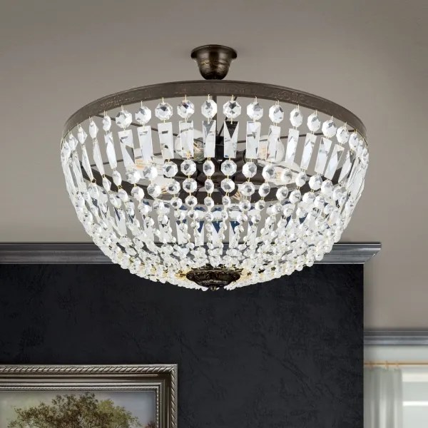 Orion DL 7-542/6-Krišt. luster na tyči ARILA 6xE27/60W/230V pr.60 cm hnedá/patina