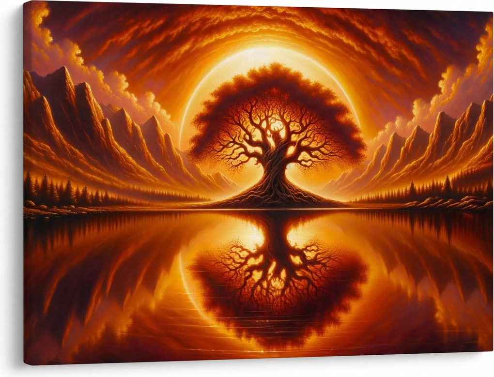 Obraz – Strom v krvavom slnku (70x50 cm)