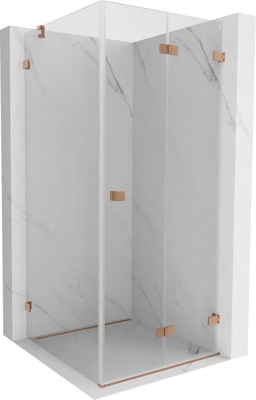 Mexen Lunar-F, 1-krídlový sprchový kút so skladacími dverami, pravý, 70 x 70 cm, 8mm číre sklo, medený profil, 836-070-070-65-00-P