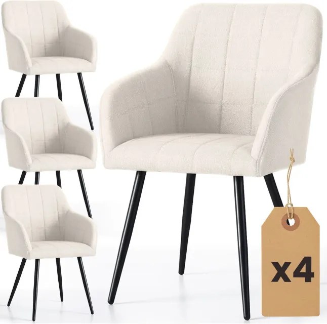 Sada štyroch jedálenských stoličiek LUXANO Lumos zamatové, krémové / čierne nohy (4 ks)