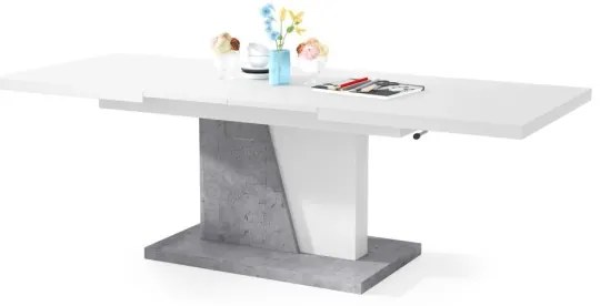 Rozkladací konferenčný/jedálenský stôl so zvíhacou doskou NINO biela/šedá betón
