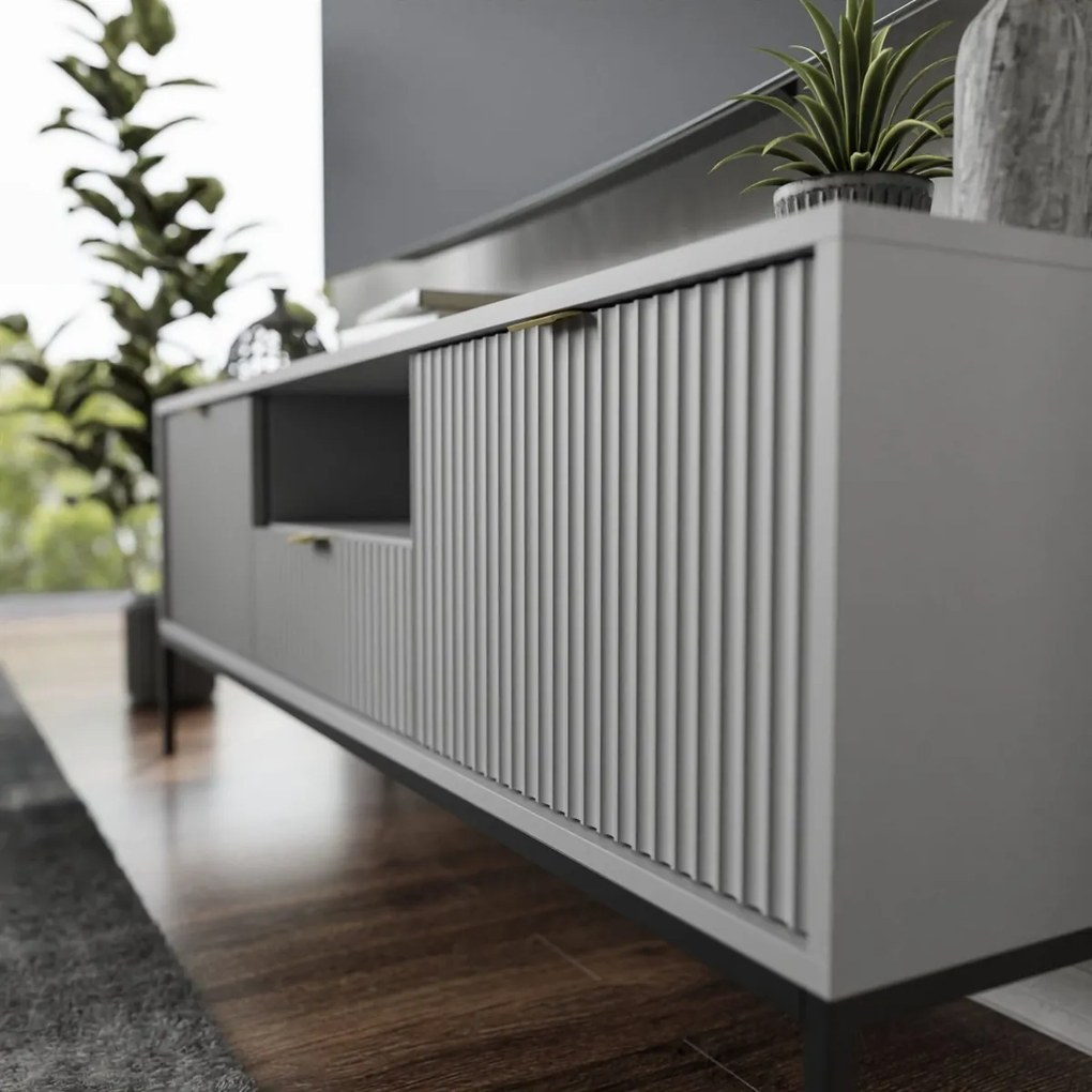 TV STOLÍK VIGGO ŠEDÝ + ČIERNY PODSTAVEC 154 cm