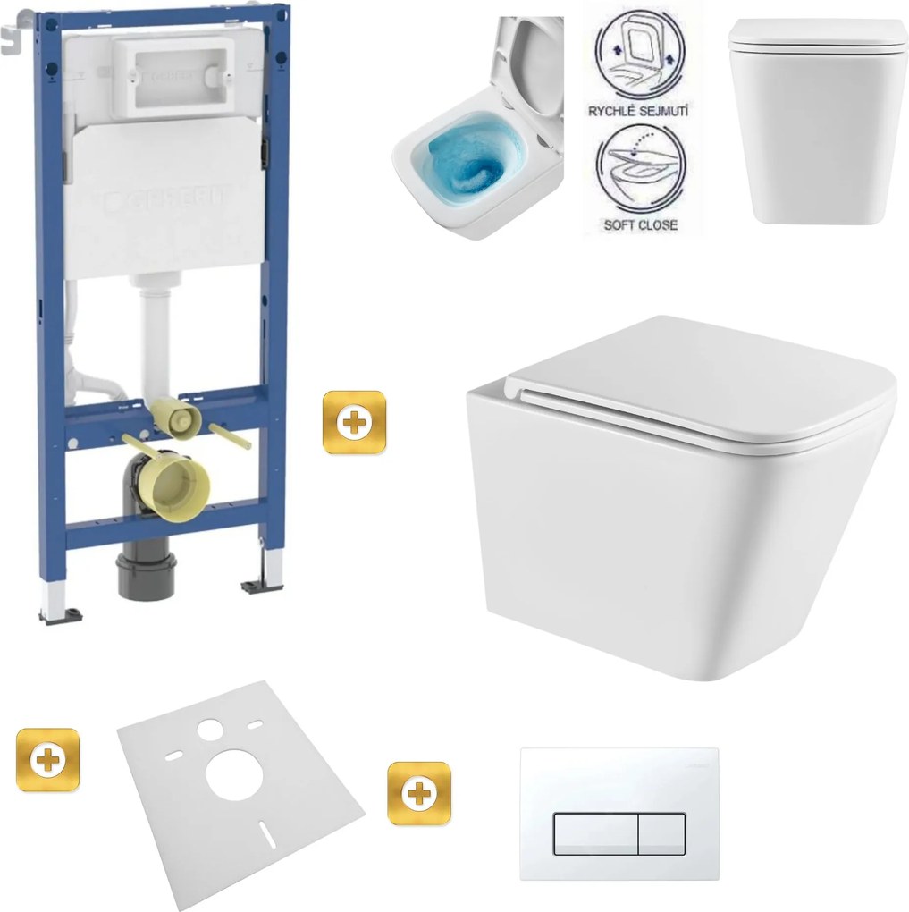 Závesný set GEBERIT Duofix Basic+ WC misa Erga Mery+ 51x36 cm + WC sedadlo + splachovacie tlačidlo, biela, GEBERIT-MERY-TO2-WH-SET1