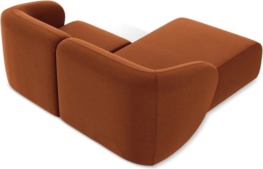 Zamatová rohová pohovka v terakotovej farbe (ľavý roh/s leňoškou) Lani – Makamii