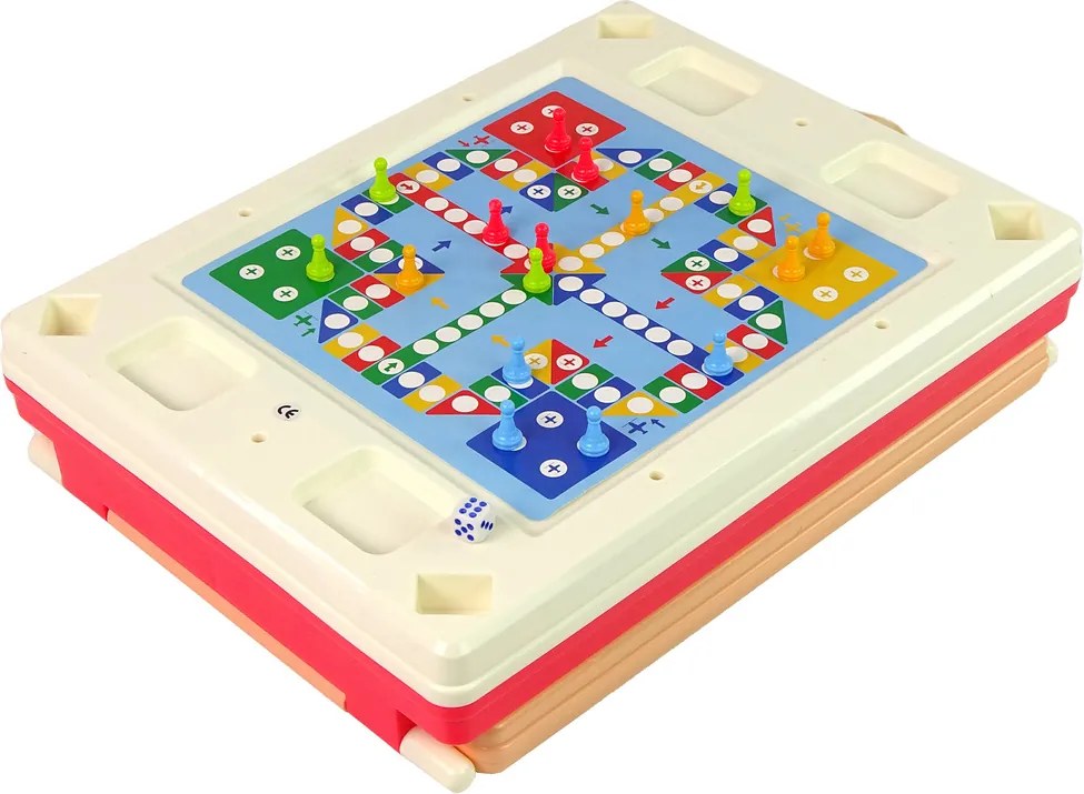 LEAN Toys Multifunkčný obojstranný herný stôl 3 v 1, hra Človeče