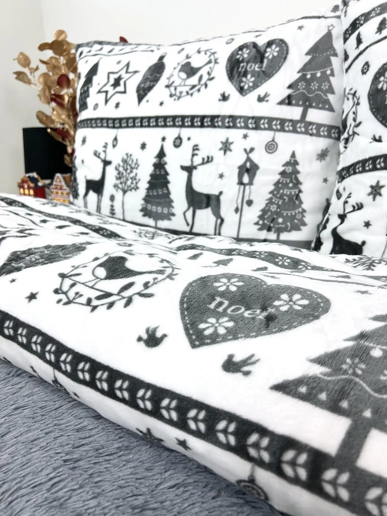 Posteľná obliečka Mikroplyš Merry Christmas - sivá - 140x200/70x90 cm