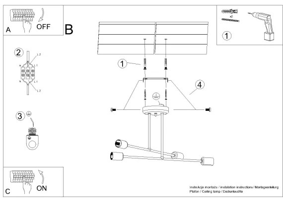 Sollux SL.1451 - Luster na tyči NORAH 4xE27/15W/230V čierna