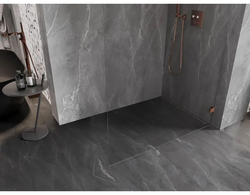 Mexen Lunar sprchová stena pravá 100 x 200 cm, 8mm číre sklo, ružové zlato, 830-100-000-60-00-P