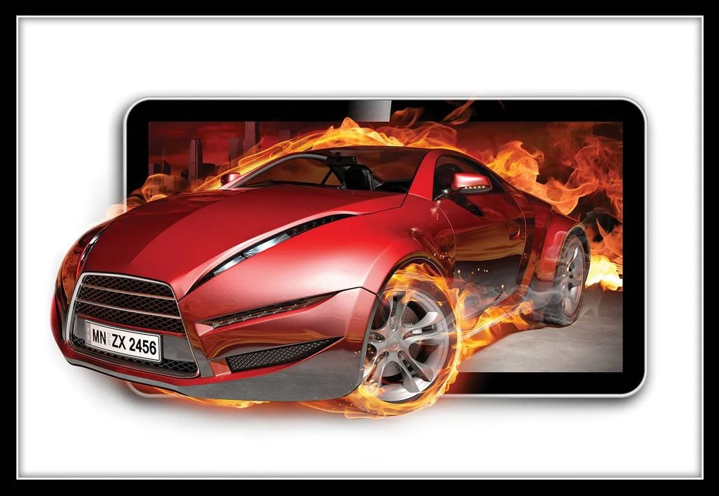 Fototapeta - Červené auto v ohni (254x184 cm)