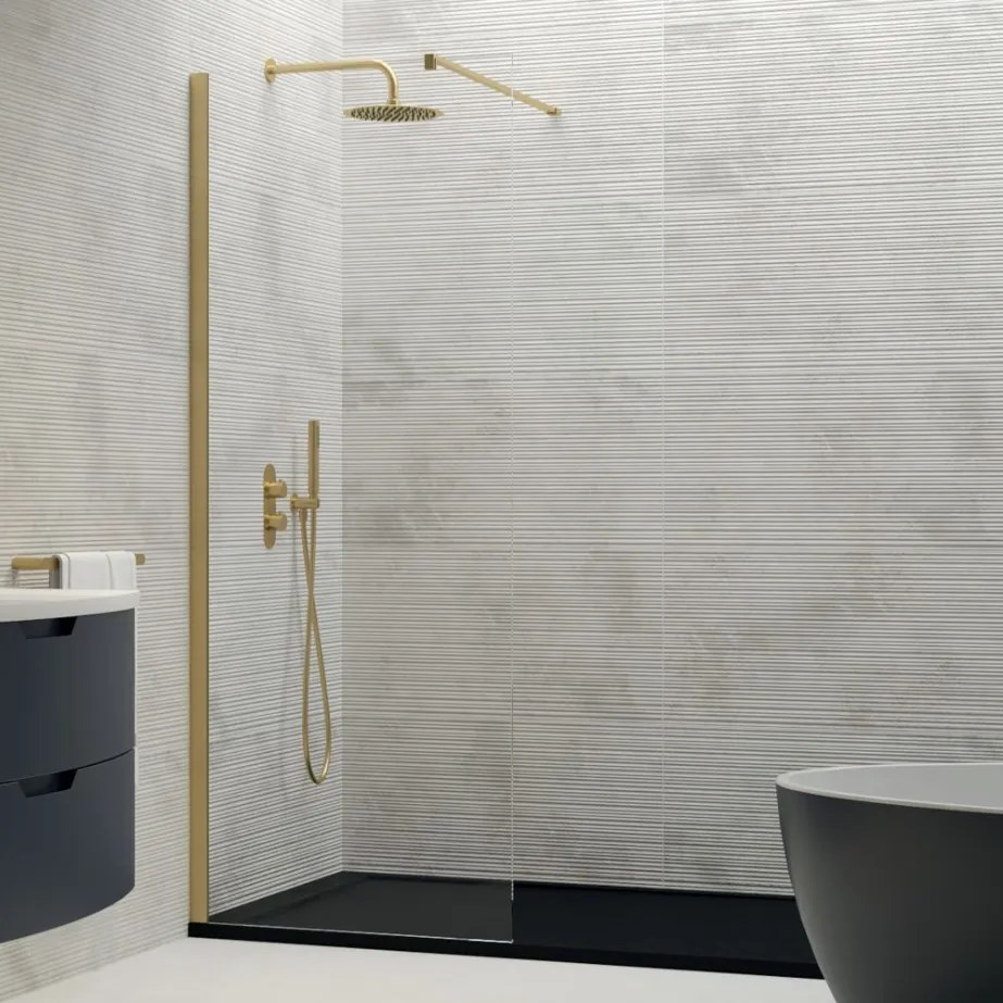 Erga Paris, sprchová zástena Walk-In 140x200 cm, 8mm číre sklo, zlatý lesklý profil, ERG-V02-PARIS-140x200-CL-GD