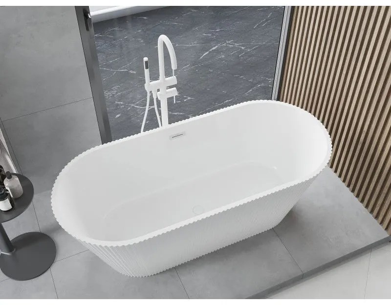 Mexen Yara, voľne stojaca ryhovaná vaňa 170 x 75 cm, biela lesklá, biely prepad, 52861707500-20