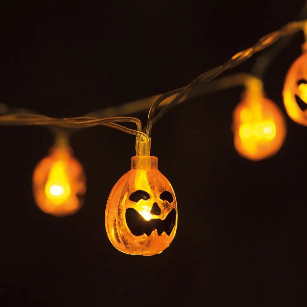 Halloweenska tekvicová sveteľná reťaz - 10 LED - 2 x AA - 1,2 m