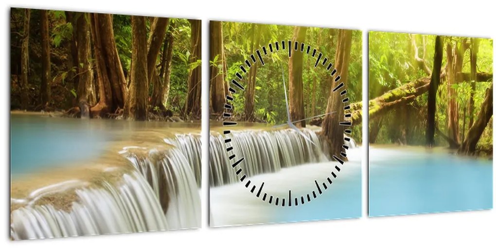 Obraz Huay Mae Kamin vodopádu v lese (s hodinami) (90x30 cm)